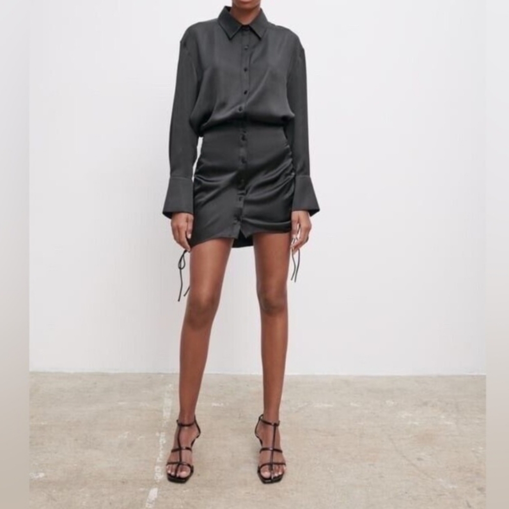 Zara Draped Satin Effect Dress NWOT - Med Black